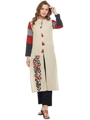 Beige woven rayon kurtas-and-kurtis 1