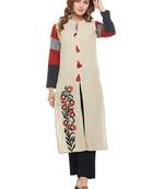 Beige woven rayon kurtas-and-kurtis