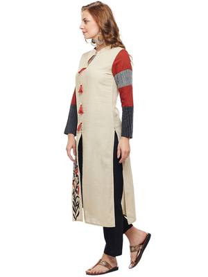 Beige woven rayon kurtas-and-kurtis 3