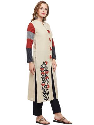 Beige woven rayon kurtas-and-kurtis 4