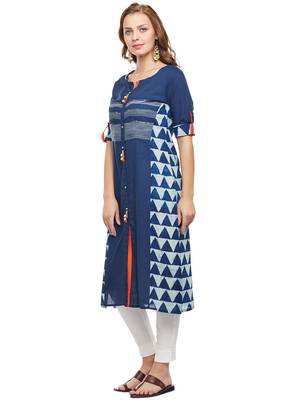 Blue woven cotton kurtas-and-kurtis 3