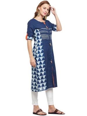 Blue woven cotton kurtas-and-kurtis 4