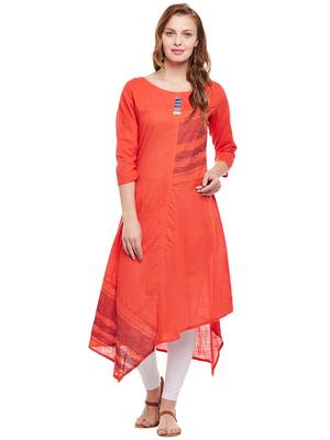 Orange woven cotton kurtas-and-kurtis 1