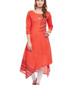Orange woven cotton kurtas-and-kurtis