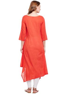 Orange woven cotton kurtas-and-kurtis 2