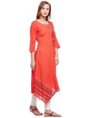 Orange woven cotton kurtas-and-kurtis 4