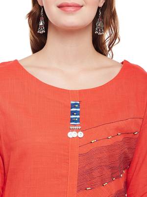 Orange woven cotton kurtas-and-kurtis 5