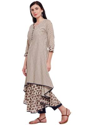 Beige woven rayon kurtas-and-kurtis 3