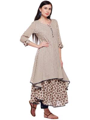 Beige woven rayon kurtas-and-kurtis 4
