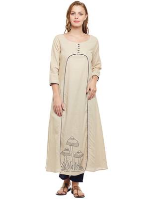 Beige woven cotton kurtas-and-kurtis 1