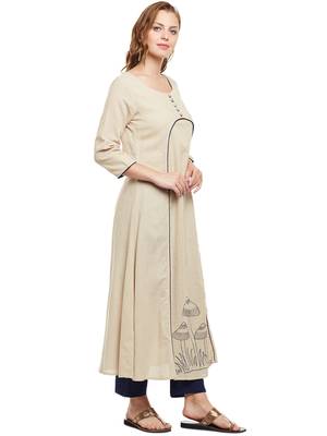 Beige woven cotton kurtas-and-kurtis 4