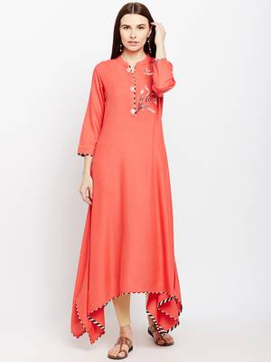 Coral woven rayon kurtas-and-kurtis 1