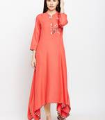 Coral woven rayon kurtas-and-kurtis
