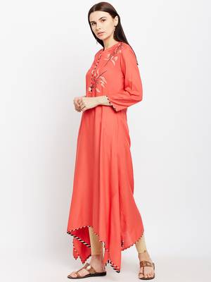 Coral woven rayon kurtas-and-kurtis 3