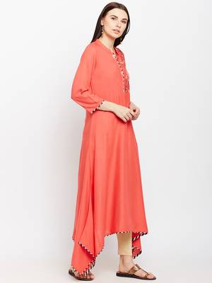 Coral woven rayon kurtas-and-kurtis 4