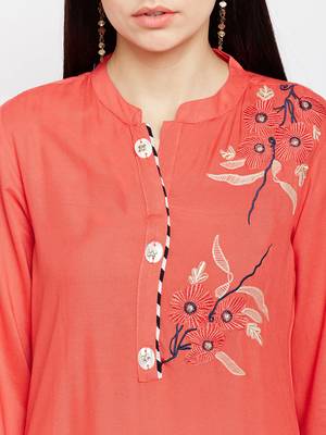 Coral woven rayon kurtas-and-kurtis 5