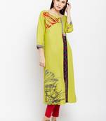 Green woven rayon kurtas-and-kurtis