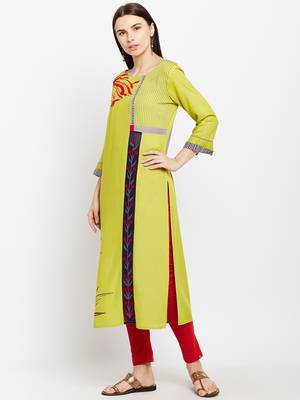 Green woven rayon kurtas-and-kurtis 3
