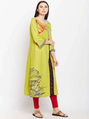 Green woven rayon kurtas-and-kurtis 4