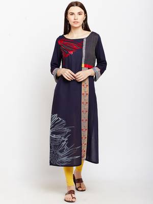Navy-blue woven rayon kurtas-and-kurtis 1