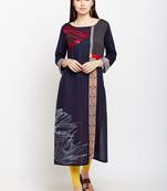Navy-blue woven rayon kurtas-and-kurtis