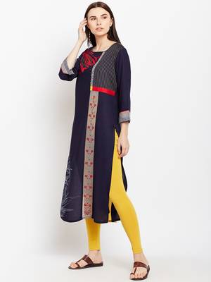 Navy-blue woven rayon kurtas-and-kurtis 3