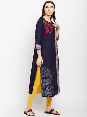 Navy-blue woven rayon kurtas-and-kurtis 4