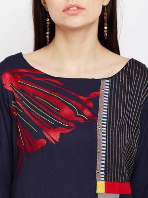 Navy-blue woven rayon kurtas-and-kurtis 5
