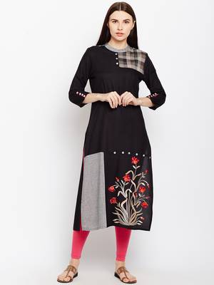 Black woven rayon kurtas-and-kurtis 1