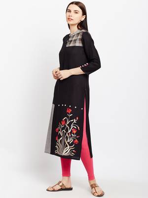 Black woven rayon kurtas-and-kurtis 3