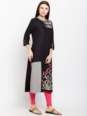 Black woven rayon kurtas-and-kurtis 4