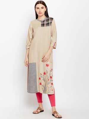 Beige woven rayon kurtas-and-kurtis 1