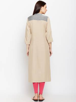 Beige woven rayon kurtas-and-kurtis 2