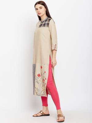 Beige woven rayon kurtas-and-kurtis 3