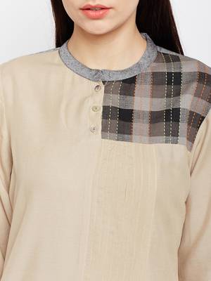 Beige woven rayon kurtas-and-kurtis 5