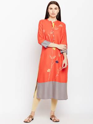Coral woven rayon kurtas-and-kurtis 1
