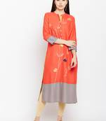 Coral woven rayon kurtas-and-kurtis
