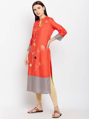 Coral woven rayon kurtas-and-kurtis 3