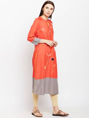 Coral woven rayon kurtas-and-kurtis 4