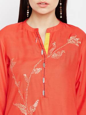 Coral woven rayon kurtas-and-kurtis 5