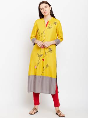 Yellow woven rayon kurtas-and-kurtis 1