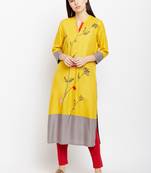 Yellow woven rayon kurtas-and-kurtis