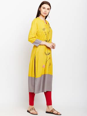 Yellow woven rayon kurtas-and-kurtis 4