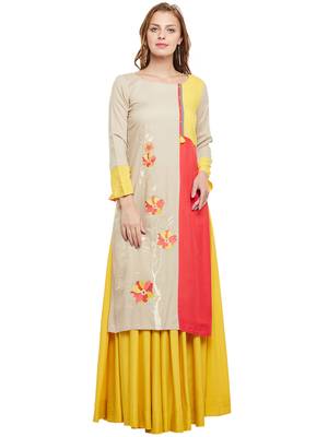 Beige woven rayon kurtas-and-kurtis 1