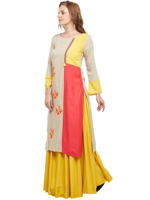 Beige woven rayon kurtas-and-kurtis 3