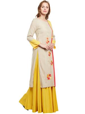 Beige woven rayon kurtas-and-kurtis 4
