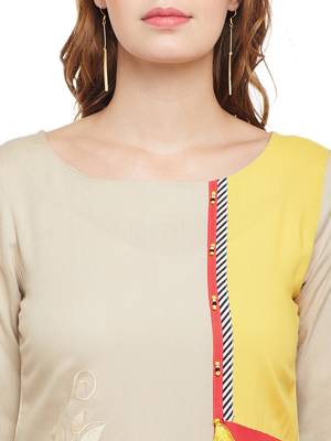 Beige woven rayon kurtas-and-kurtis 5