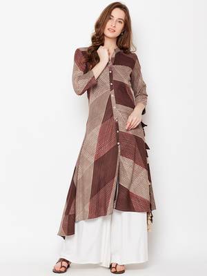 Beige woven rayon kurtas-and-kurtis 1