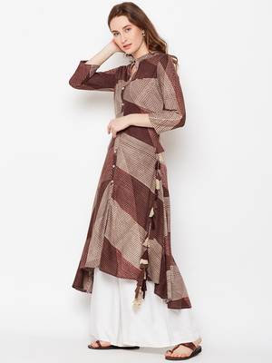 Beige woven rayon kurtas-and-kurtis 3
