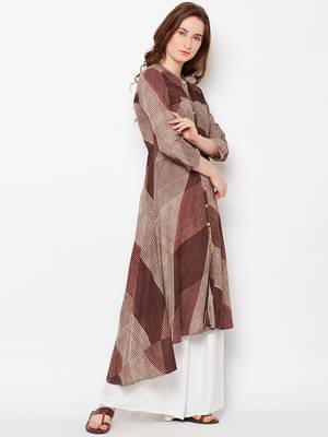 Beige woven rayon kurtas-and-kurtis 4